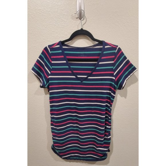 MOTHERHOOD Maternity V-Neck Striped Short Sleeve - Picture 1 of 3